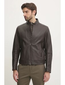 BOSS geaca de piele barbati, culoarea maro, de tranzitie, 50532475