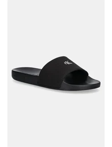 Calvin Klein Jeans papuci SLIDE MONOGRAM HARDWARE femei, culoarea negru, YW0YW01713