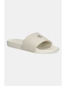 Calvin Klein Jeans papuci SLIDE MONOGRAM HARDWARE femei, culoarea bej, YW0YW01713