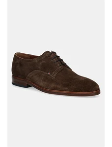 Tommy Hilfiger pantofi de piele intoarsa HILFIGER THUNIT SUEDE SHOE barbati, culoarea maro, FM0FM05377