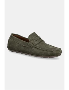 Tommy Hilfiger mocasini din piele intoarsa CASUAL SUEDE DRIVER barbati, culoarea verde, FM0FM04998