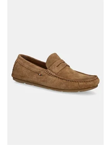 Tommy Hilfiger mocasini din piele intoarsa CASUAL SUEDE DRIVER barbati, culoarea maro, FM0FM04998