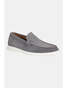 BOSS mocasini din piele intoarsa Sienne barbati, culoarea gri, 50543083