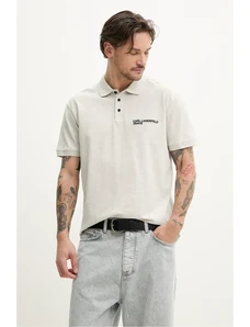 Karl Lagerfeld Jeans polo de bumbac bărbați, culoarea gri, uni, A2M17094