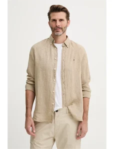 Tommy Hilfiger cămașă de in culoarea albastru marin, cu guler button-down, regular, MW0MW34602