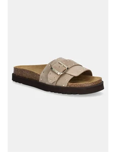 Scholl papuci din piele JOYCE femei, culoarea bej, F322432361