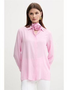 Marella cămașă din amestec de mătase INACO femei, culoarea roz, cu guler clasic, regular, 2513111161200