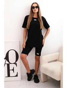 Kesi Włoski Women's cotton set with short sleeves and shorts black