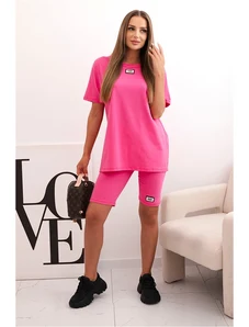 Kesi Włoski Women's cotton set with short sleeves and shorts pink