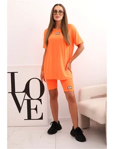 Kesi Włoski Women's cotton set with short sleeves and shorts orange
