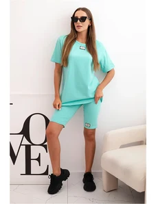 Kesi Włoski Women's cotton set with short sleeves and shorts mint