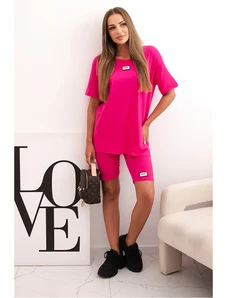 Kesi Włoski Women's cotton set with short sleeves and shorts fuchsia