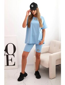 Kesi Włoski Women's cotton set with short sleeves and shorts blue