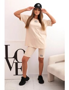Kesi Włoski Women's cotton set with short sleeves and shorts beige