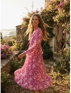 Sinsay - Rochie midi cu volane și funda la decolteu - multicolor