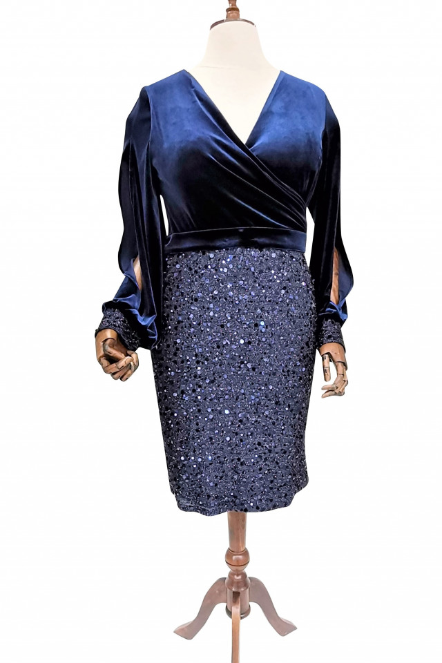 SPEDRE Rochie albastra din catifea si paiete Elektra (Marime: EU/44)