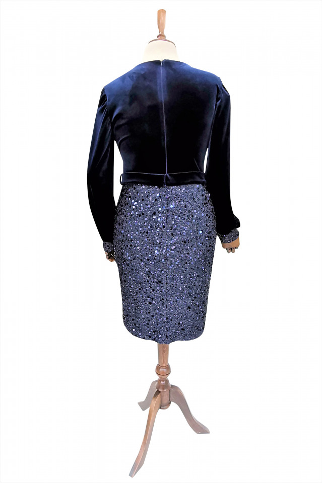 SPEDRE Rochie albastra din catifea si paiete Elektra (Marime: EU/44)