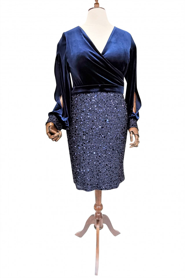 SPEDRE Rochie albastra din catifea si paiete Elektra (Marime: EU/44)