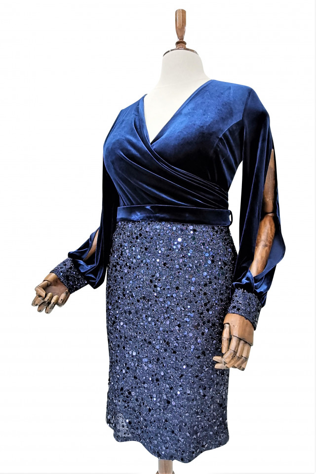 SPEDRE Rochie albastra din catifea si paiete Elektra (Marime: EU/44)