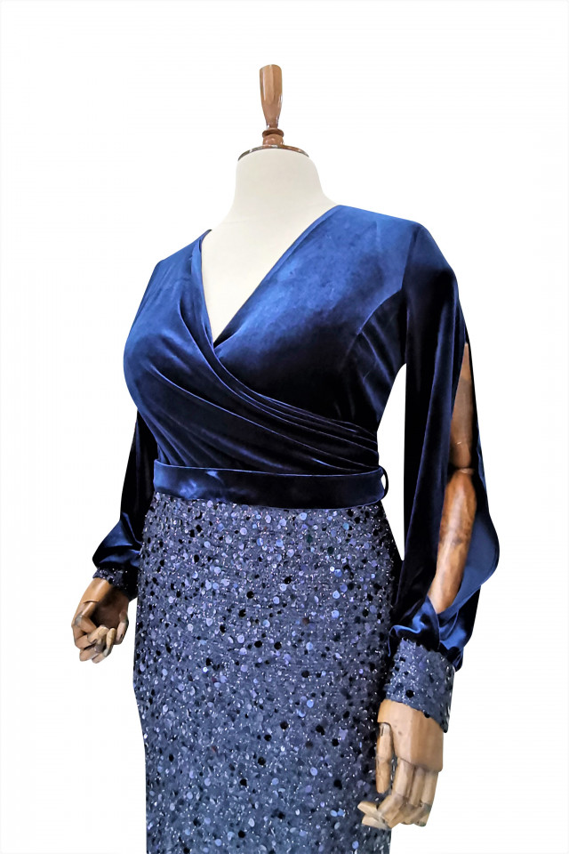 SPEDRE Rochie albastra din catifea si paiete Elektra (Marime: EU/44)