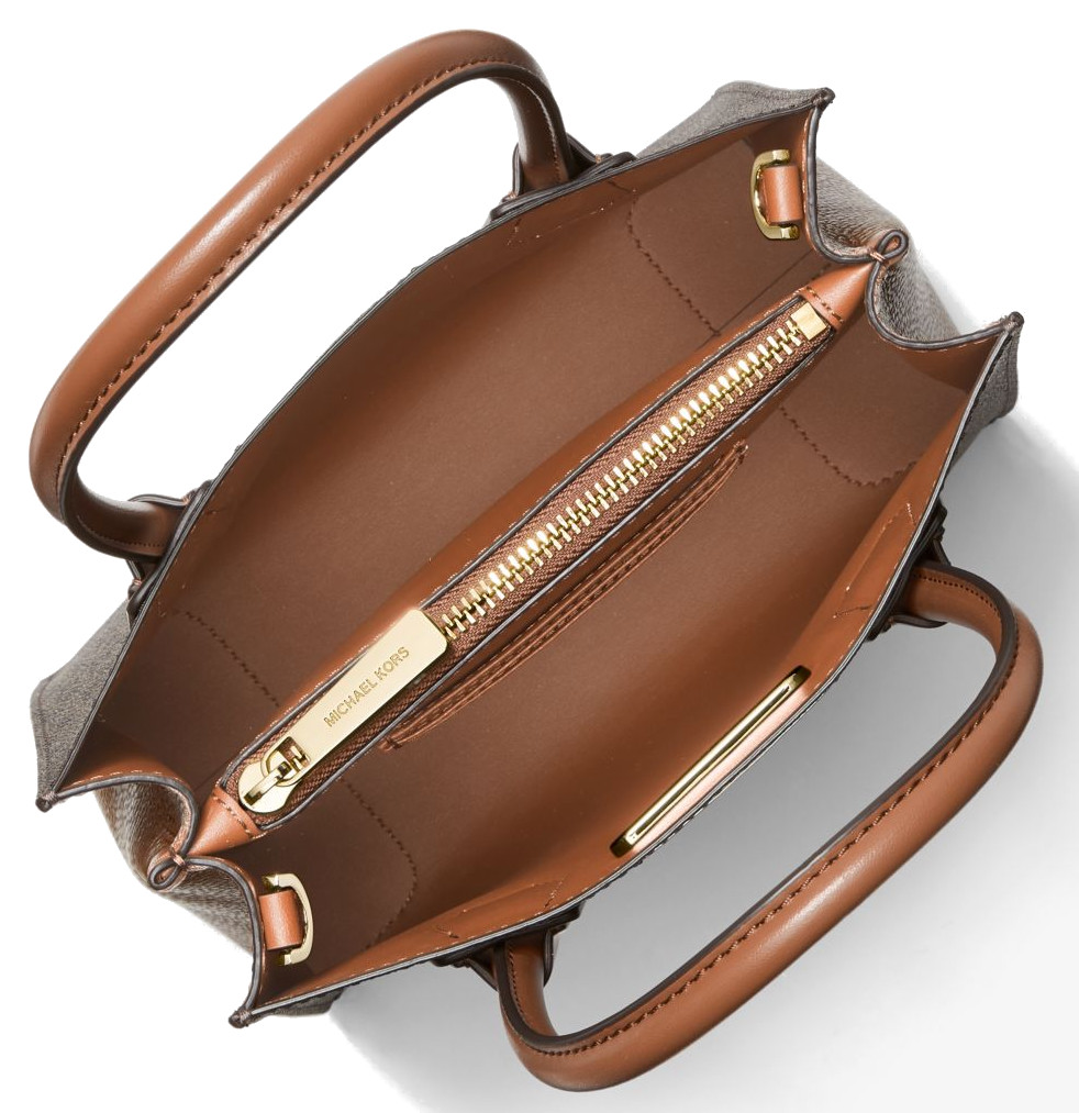 Michael Kors Mercer Medium Logo and Leather Accordion Crossbody Bag Brown