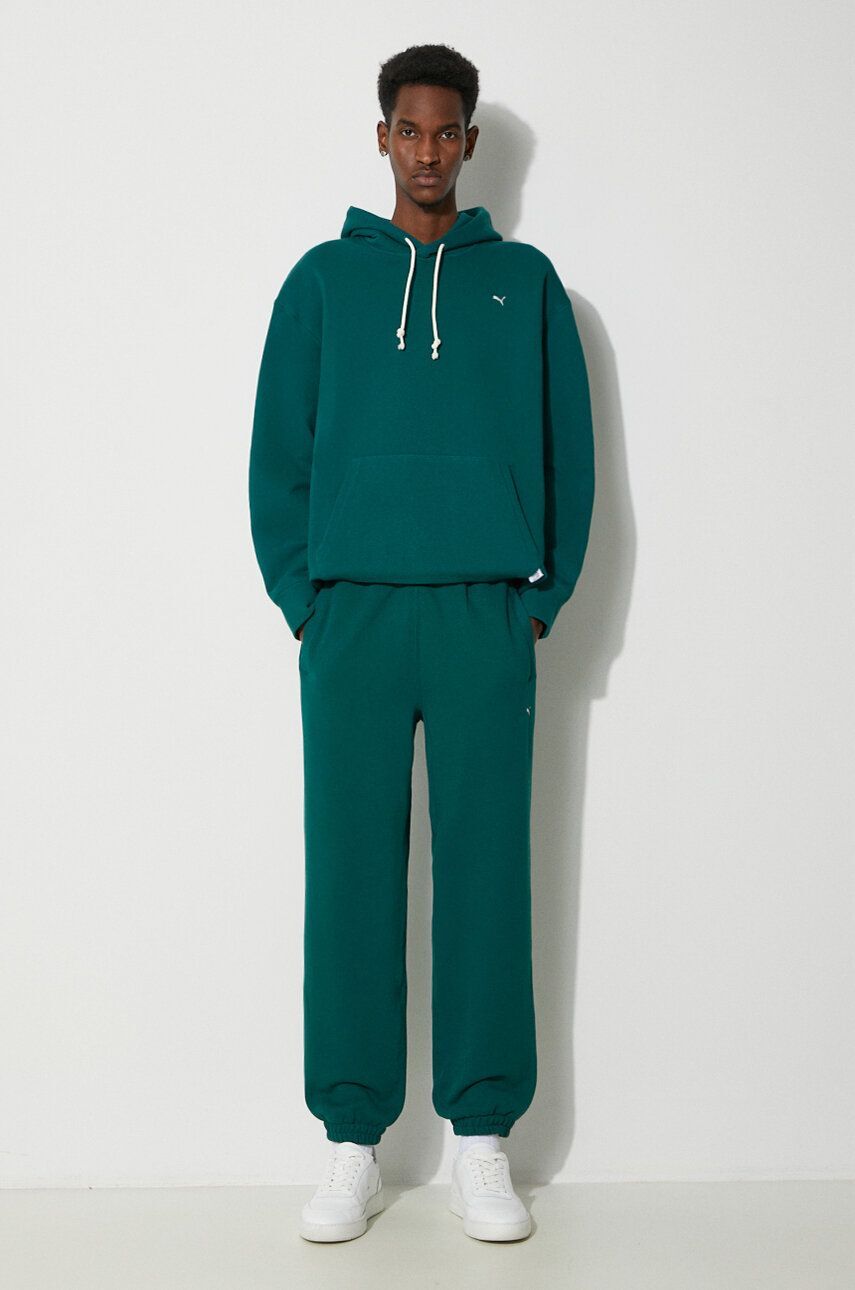 Puma hanorac de bumbac MMQ bărbați, culoarea verde, cu glugă, melanj 624011