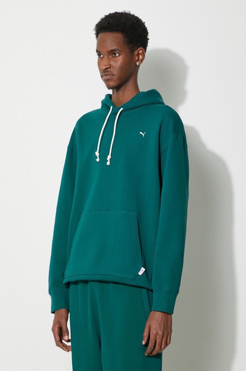 Puma hanorac de bumbac MMQ bărbați, culoarea verde, cu glugă, melanj 624011