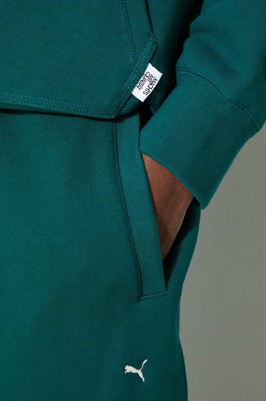 Puma hanorac de bumbac MMQ bărbați, culoarea verde, cu glugă, melanj 624011