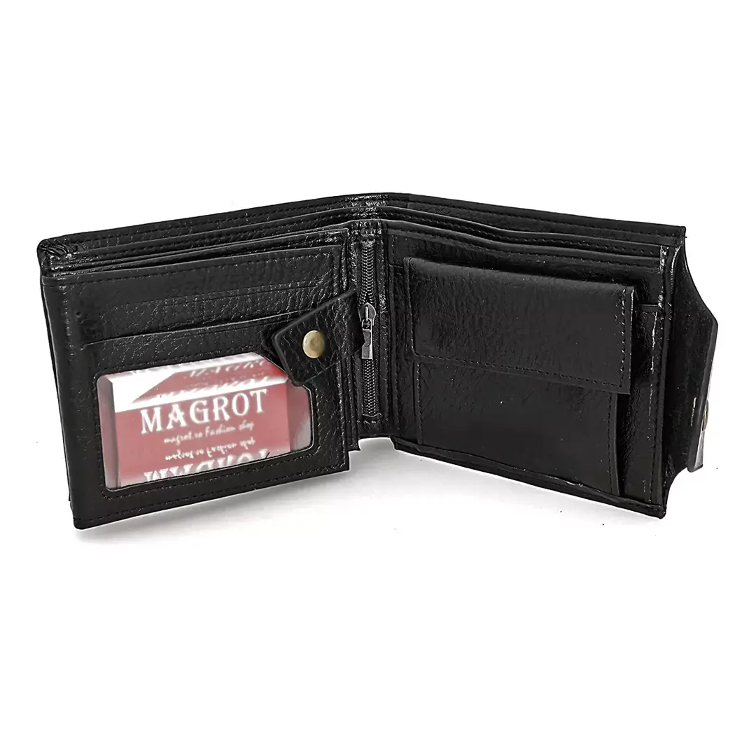 Portofel barbatesc, din piele, Magrot, negru, inchidere cu capsa, magrot 20105