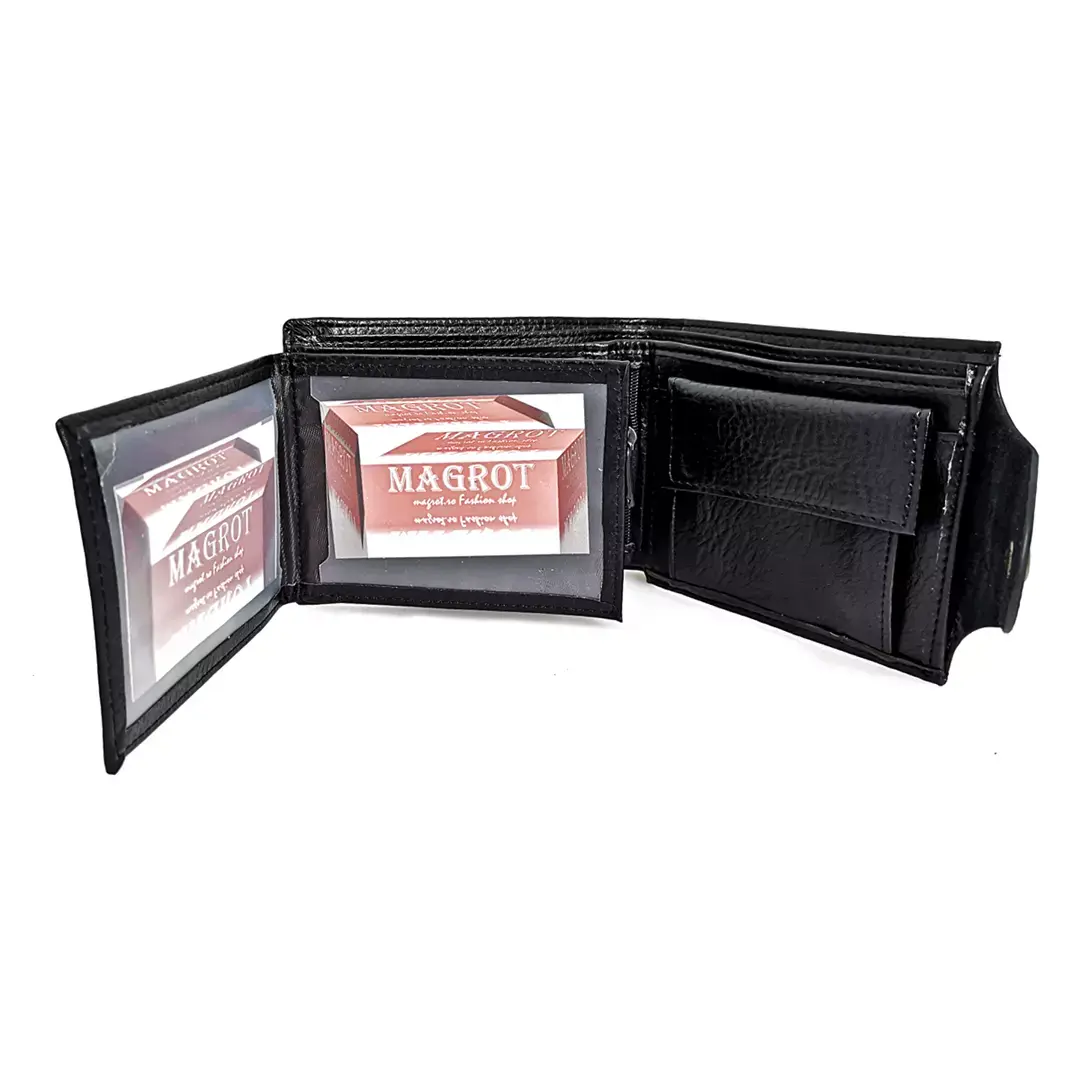 Portofel barbatesc, din piele, Magrot, negru, inchidere cu capsa, magrot 20105