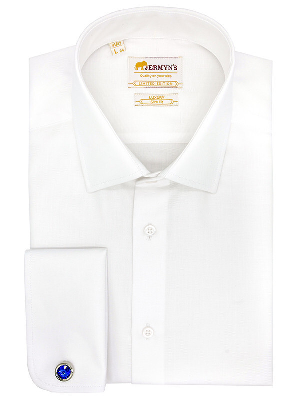 JERMYN'S Camasa eleganta slim alba barbati Diagonal pentru butoni Luxury Slim Fit (Marime: L)