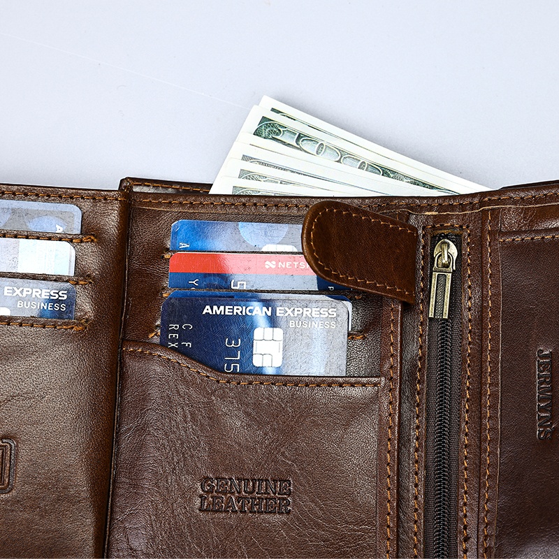 Portofel barbati JERMYN'S Rimini RFID din piele naturala maro cu inchidere prin capsa