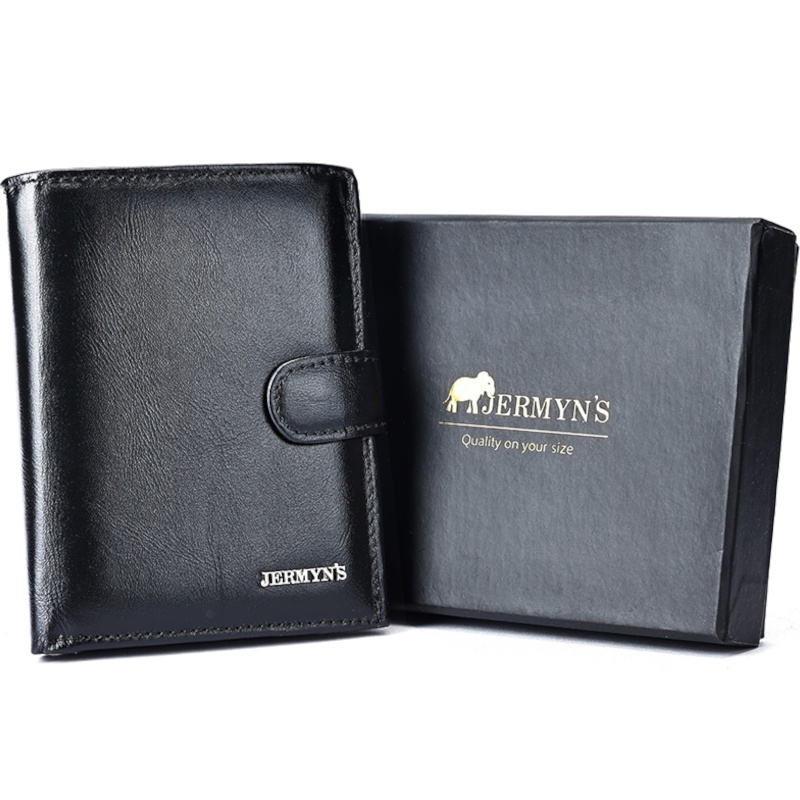 Portofel barbati JERMYN'S Rimini RFID din piele naturala neagra cu inchidere prin capsa