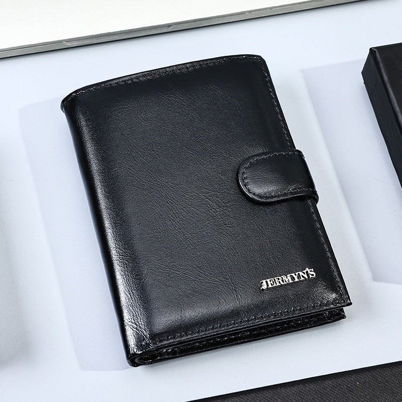 Portofel barbati JERMYN'S Rimini RFID din piele naturala neagra cu inchidere prin capsa