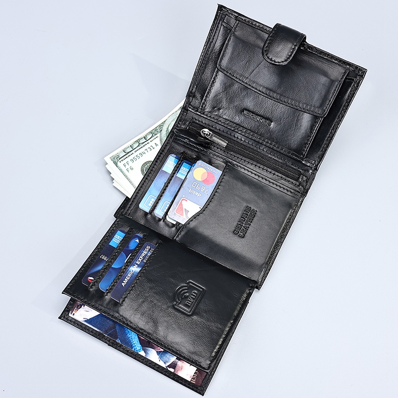 Portofel barbati JERMYN'S Rimini RFID din piele naturala neagra cu inchidere prin capsa