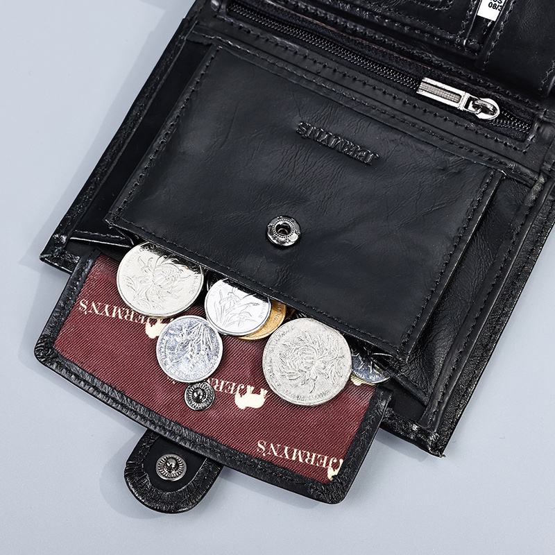 Portofel barbati JERMYN'S Rimini RFID din piele naturala neagra cu inchidere prin capsa