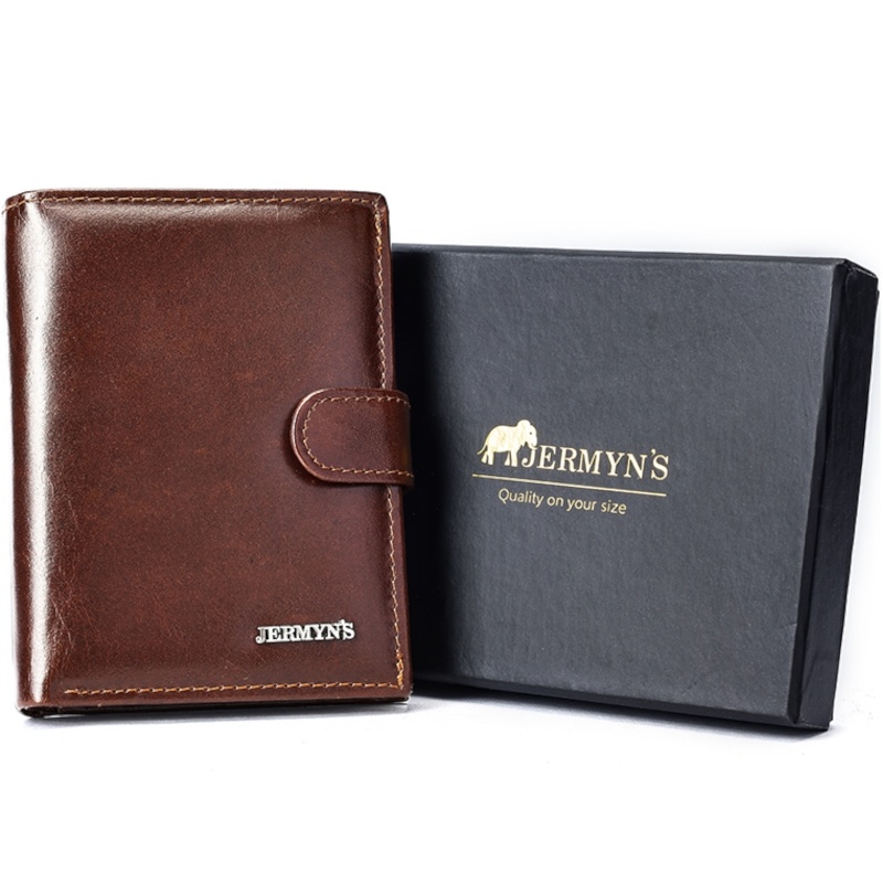 Portofel barbati JERMYN'S Rimini RFID din piele naturala maro cu inchidere prin capsa