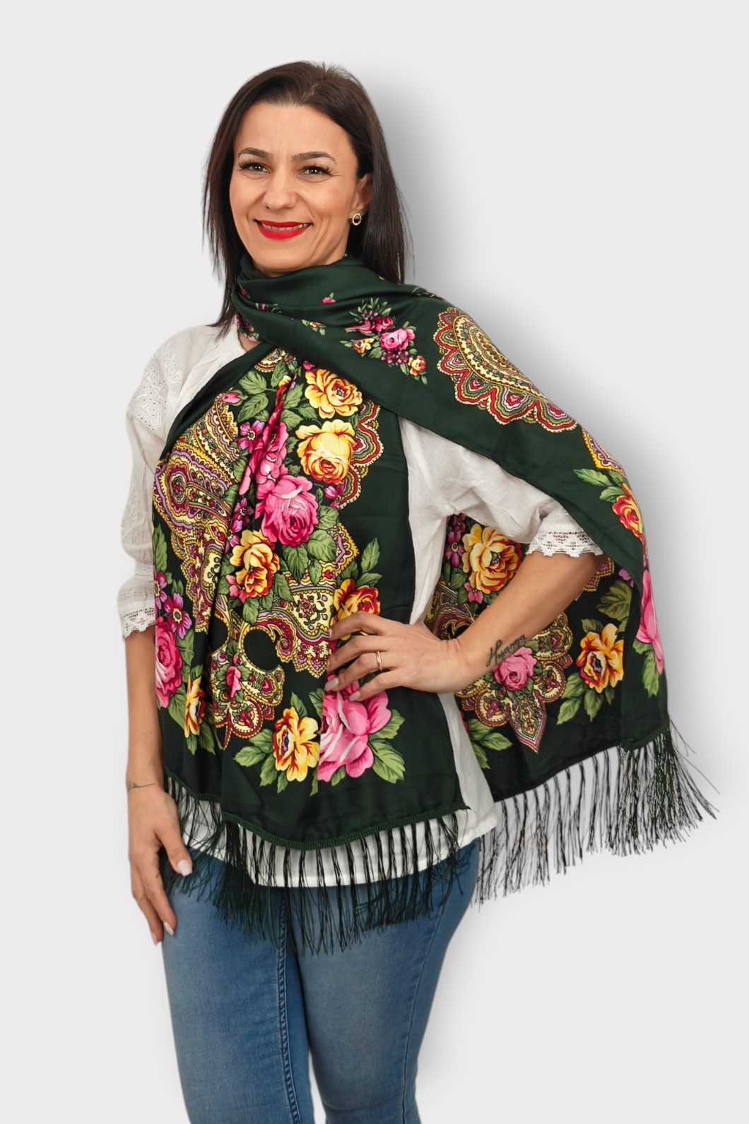 Magazin Traditional Esarfa Inflorata - Albastru Indigo