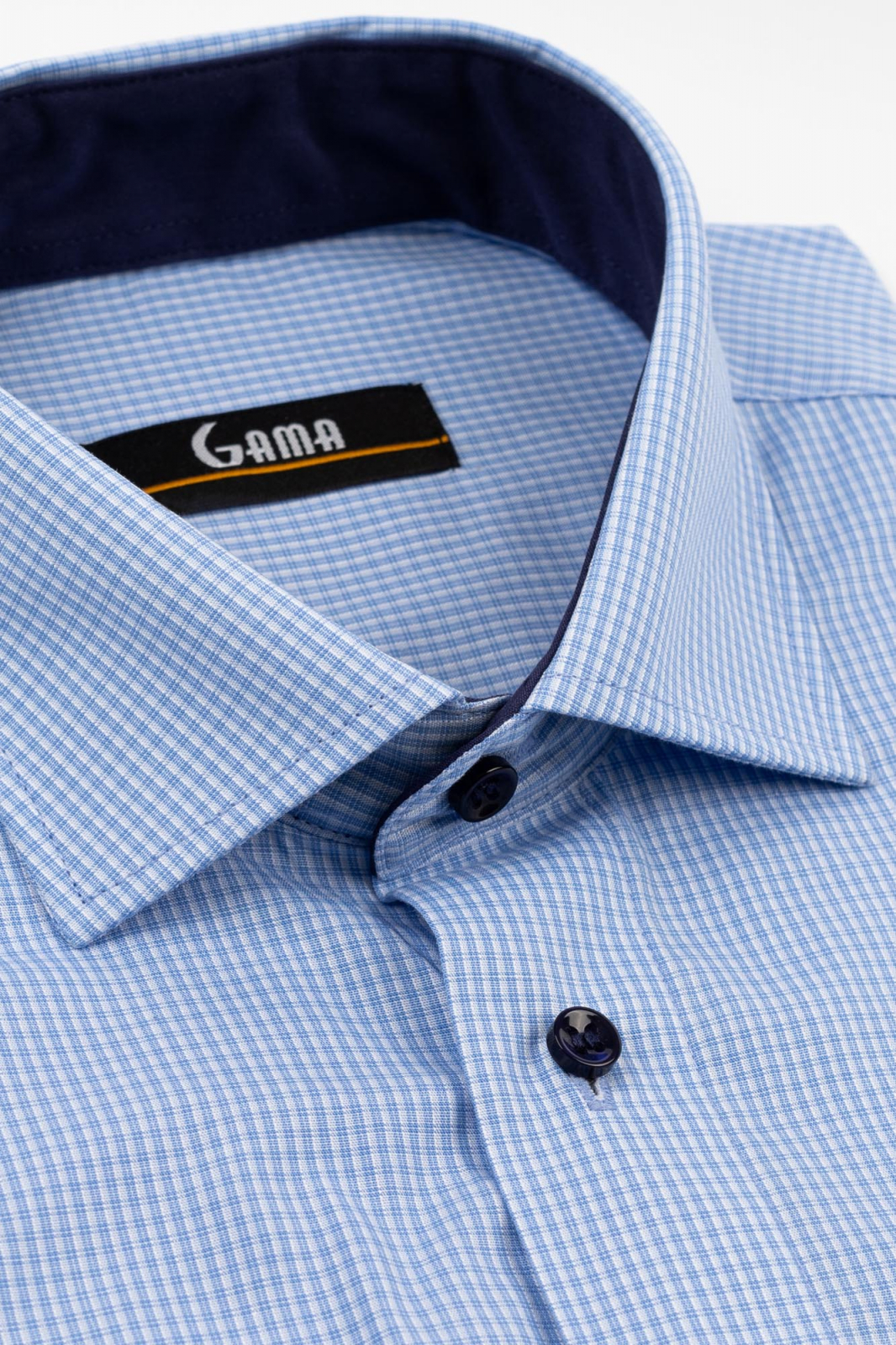 GAMA Camasa barbati regular fit bleu cu caro alb si albastru-deschis