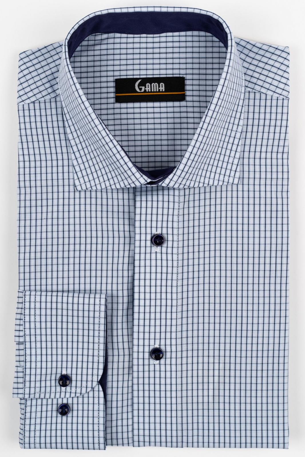 GAMA Camasa barbati regular fit bleu cu carouri bleumarin si albe