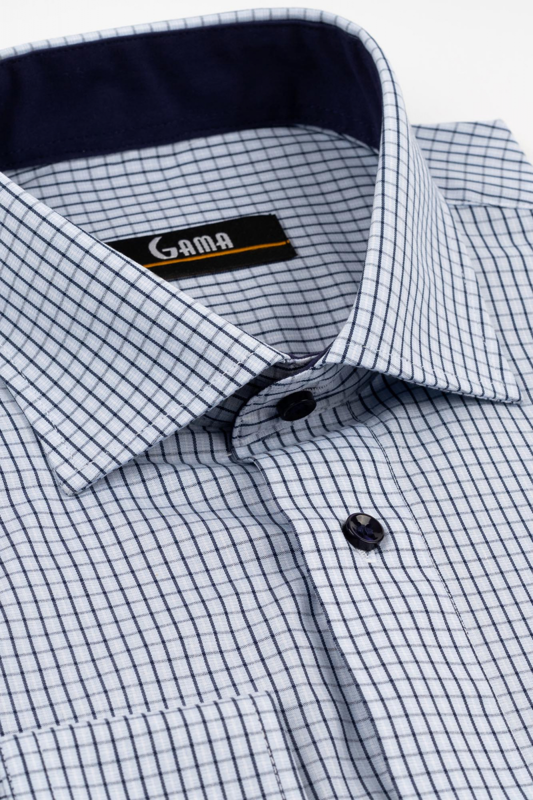 GAMA Camasa barbati regular fit bleu cu carouri bleumarin si albe