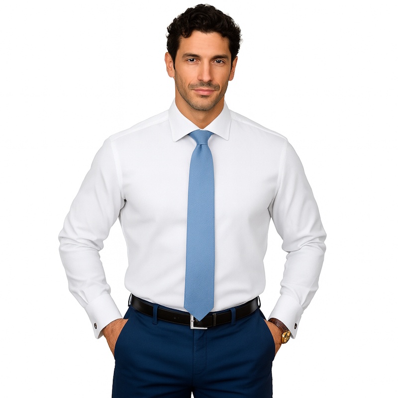 JERMYN'S Camasa eleganta slim alba barbati Diagonal pentru butoni Luxury Slim Fit (Marime: L)