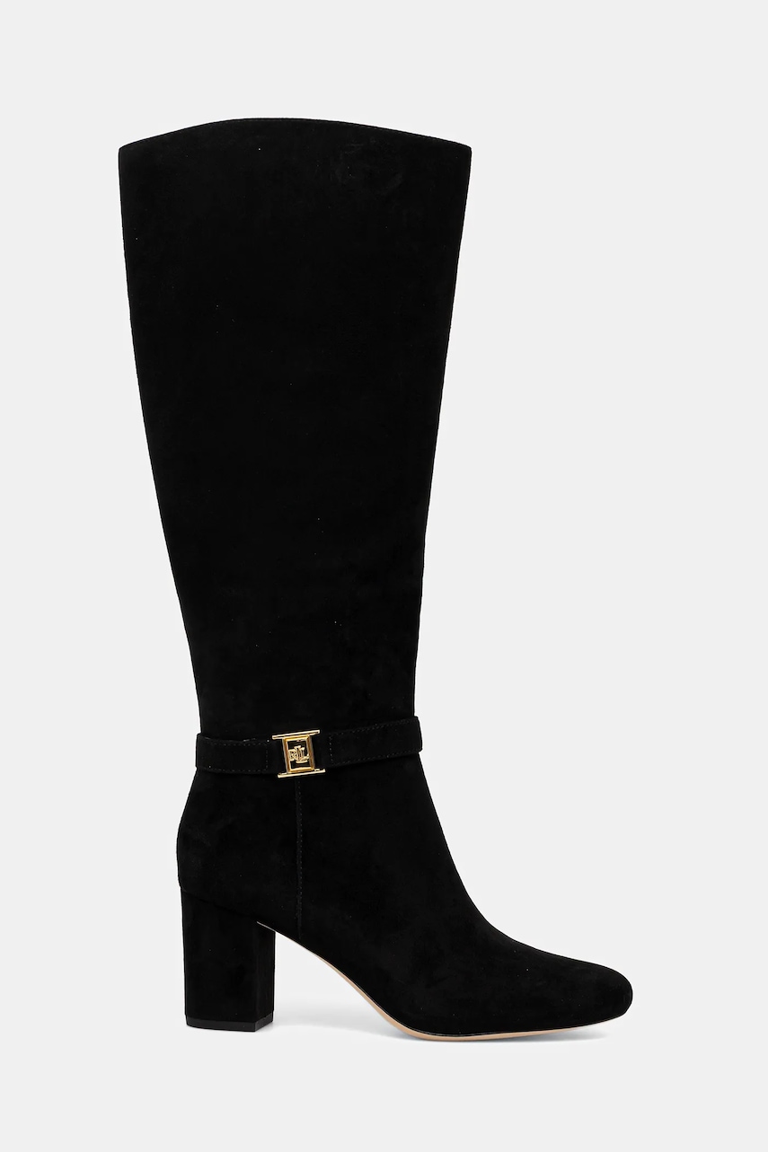 Lauren Ralph Lauren cizme din piele întoarsă Kellie Tl Hl culoarea negru, cu toc drept, 802967843001