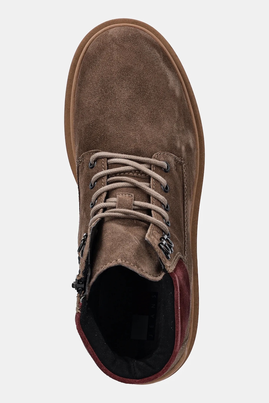 Tommy Jeans cizme înalte din piele TJM LACE UP BOOT SUEDE