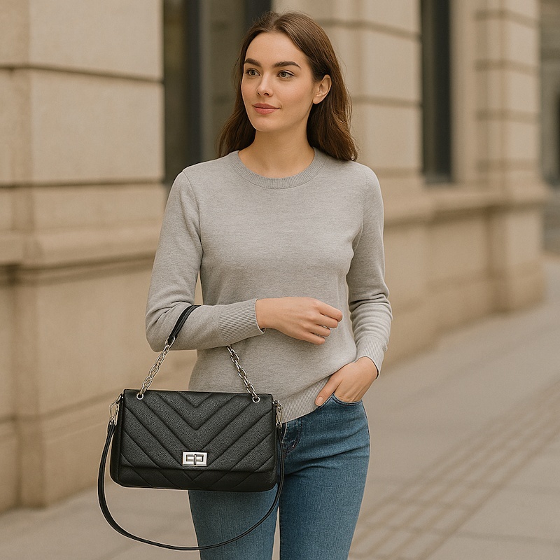 Geanta dama, piele naturala, JERMYN'S Almeira, neagra