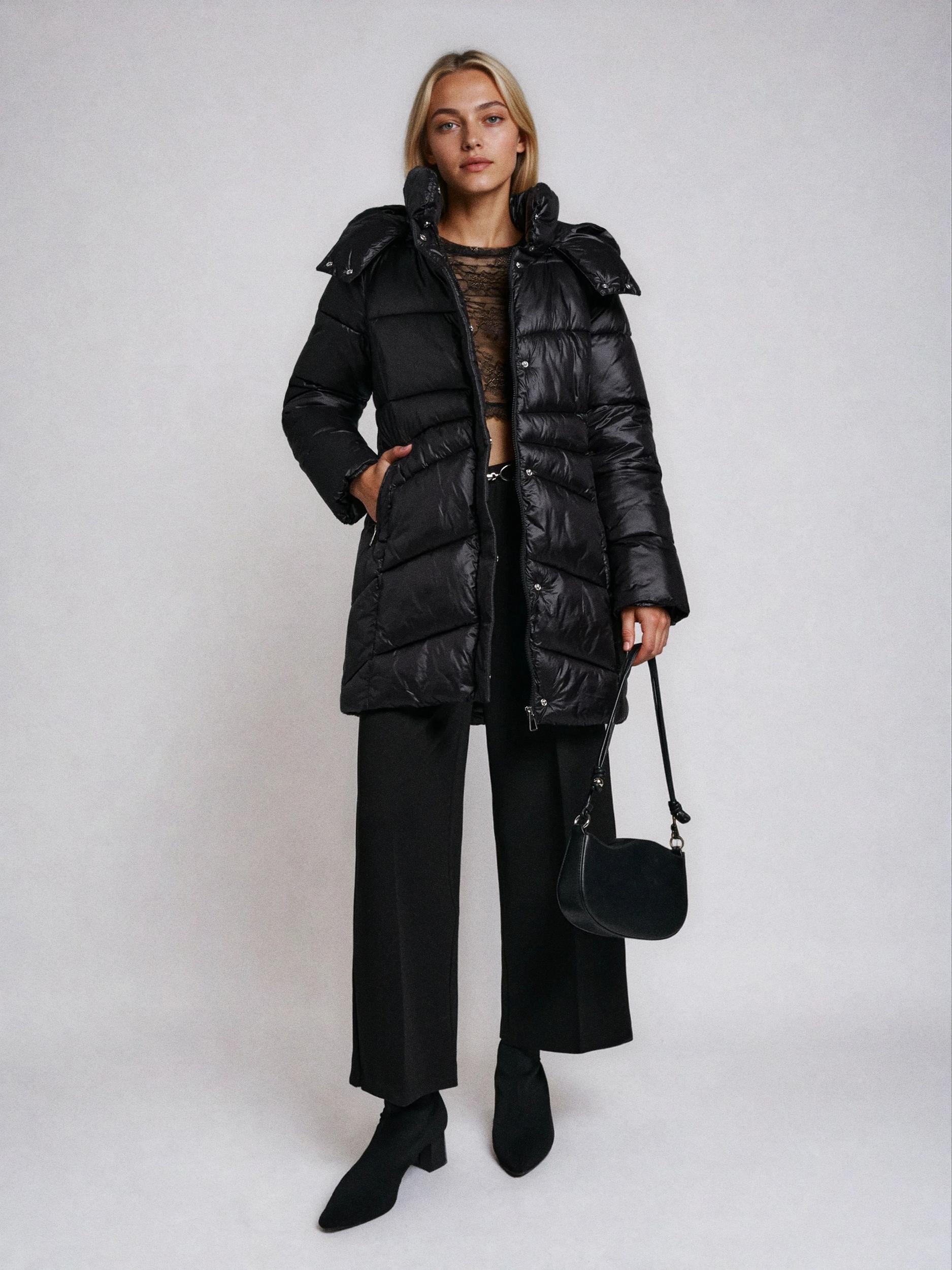 Sinsay - Geacă matlasată cu glugă - negru