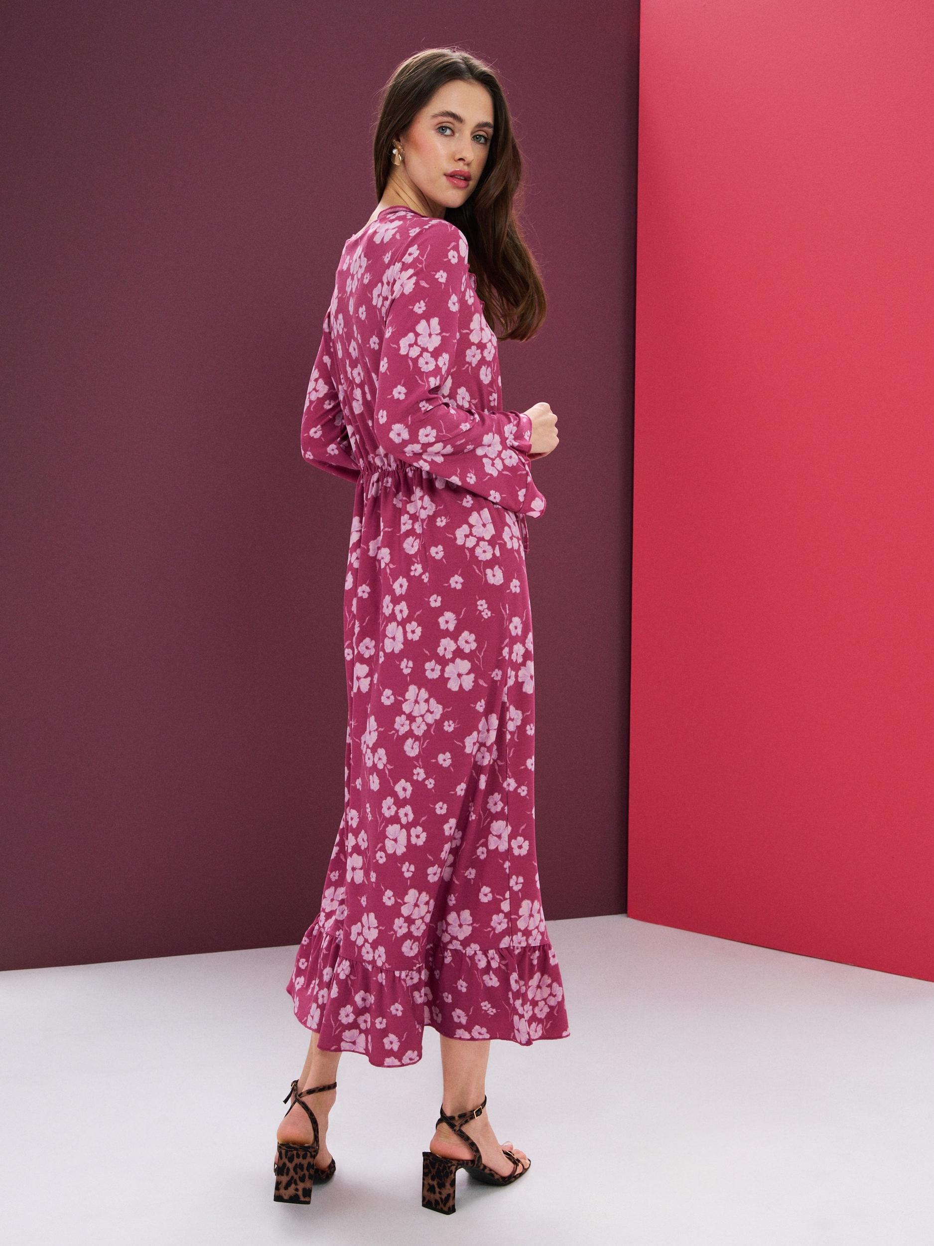 Sinsay - Rochie midi cu volane și funda la decolteu - multicolor