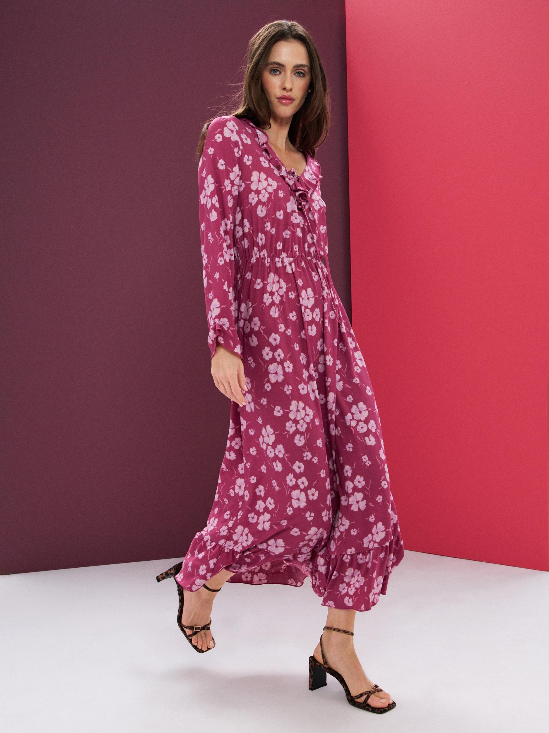 Sinsay - Rochie midi cu volane și funda la decolteu - multicolor