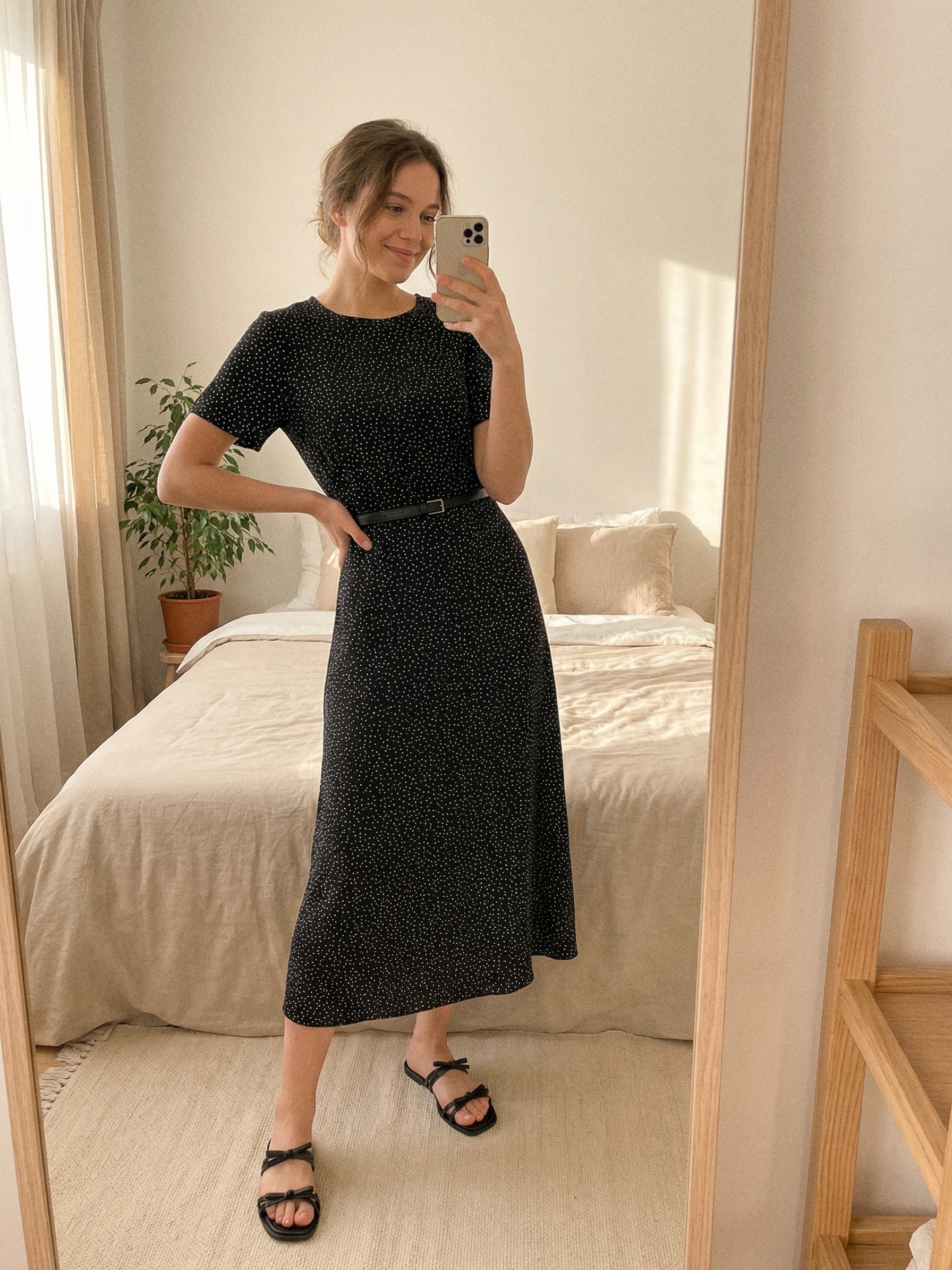 Sinsay - Rochie midi din vâscoză cu curea cu imprimeu cu buline - multicolor