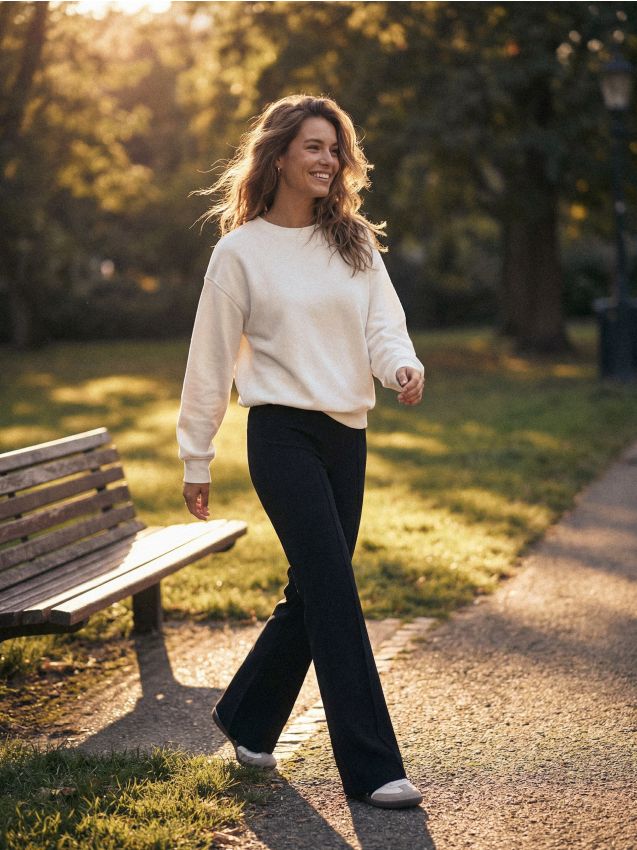 Sinsay - Pantaloni evazați din tricot cu cusături decorative - negru